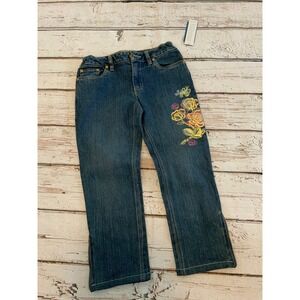 Green Dog Girls Floral Embroidered Jeans Medium Wash Ankle Zip Size 10 NWT